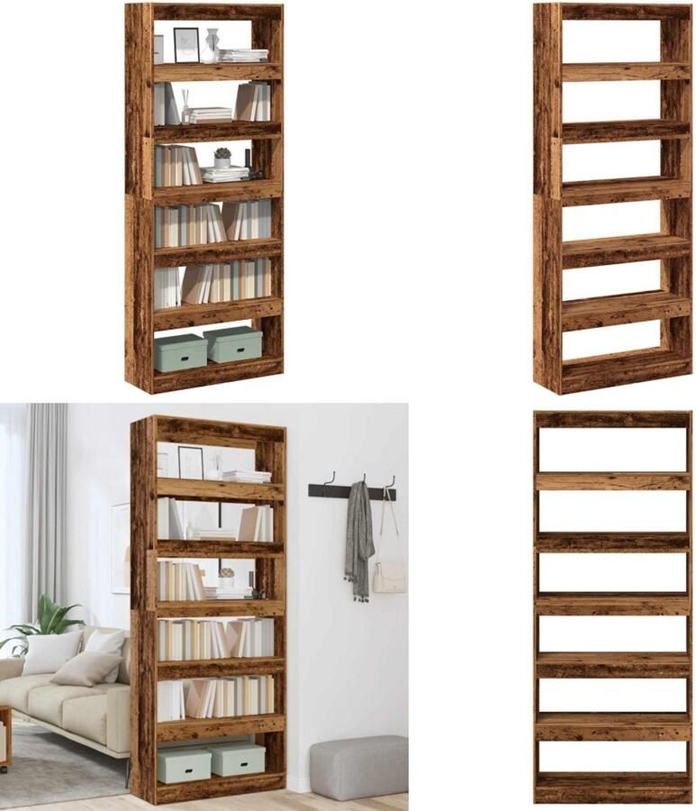 VidaXL Boekenkast kamerscherm 80x30x198 cm oud houtkleurig Boekenkast Boekenkasten Boekenschap Boekenstandaard