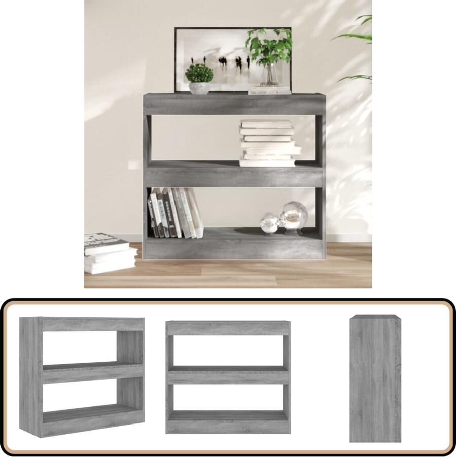 VidaXL Boekenkast Kamerscherm 80x30x72 cm Grijs Eiken Boekenkast Kast Opslagruimte Houten Kast Grijze Kast Kamer Scheidingswand