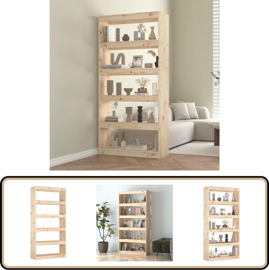 The Living Store Boekenkast kamerscherm 80x30x167 4 cm massief grenenhout Bibliotheek Boekenkast Houten Boekenkast Grenoble Hout Opbergkast - Foto 2