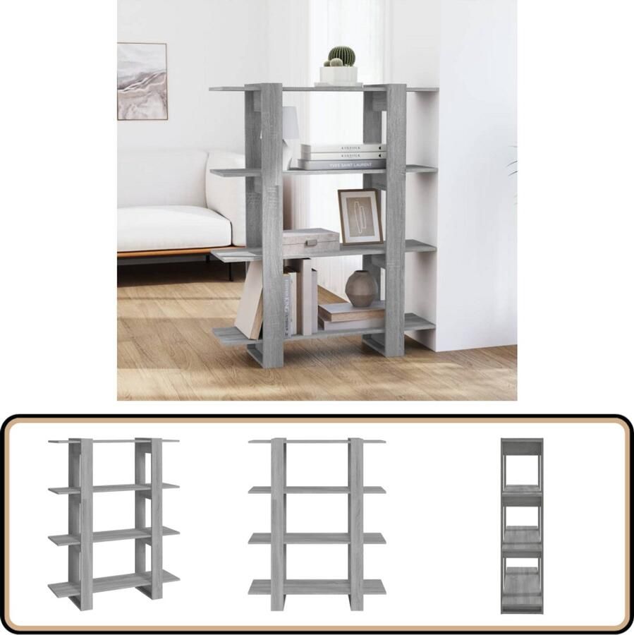 The Living Store Boekenkast Sonoma Eiken 100x30x123.5 cm Grijs Bewerkt Hout Boekenkast Boekenplank Kamerdivider Opslagruimte Houten Kast - Foto 2