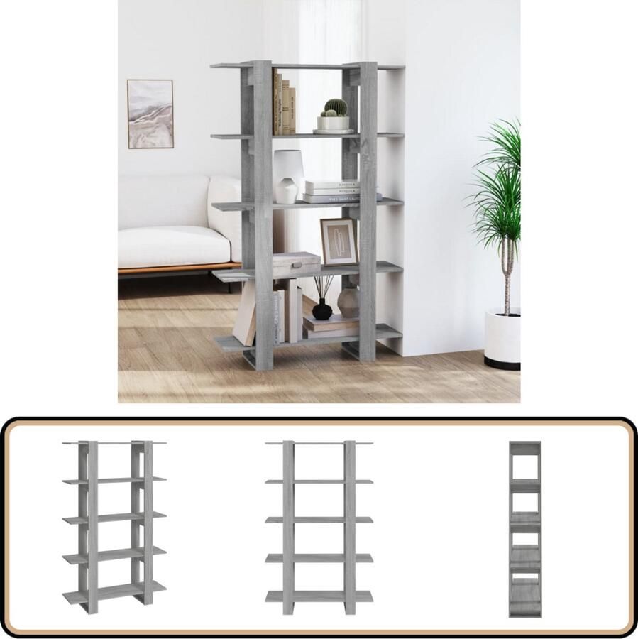 VidaXL Boekenkast kamerscherm Grijs Sonoma Eikenkleur Boekenkast Houten Boekenkast Grijze Boekenkast Sonoma Eiken Boekenkast Boekenplank Kamerdivider Opslagruimte