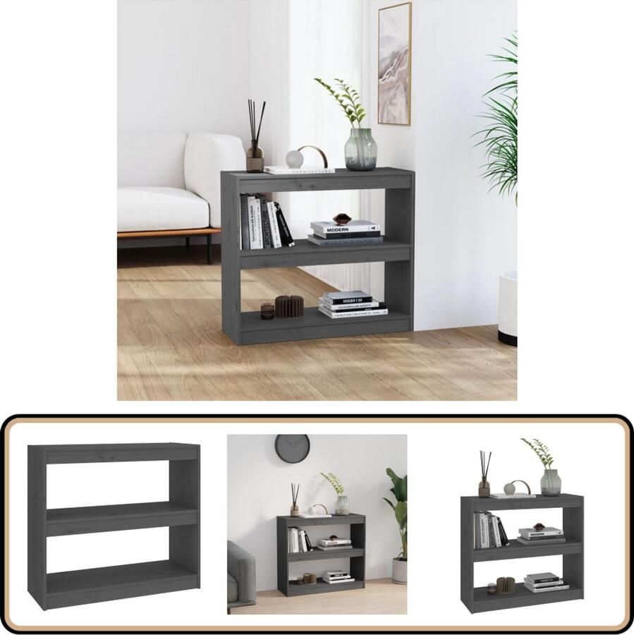 VidaXL Boekenkast Kamerscherm Massief Grenenhout Grijs Bibliotheek Boekenkast Grenoble Hout Grijze Boekenkast Opbergkast Kamerdivider