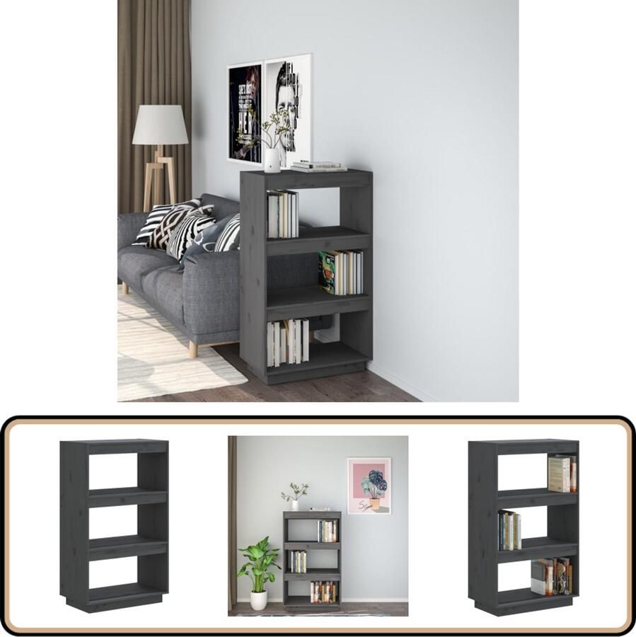VidaXL Boekenkast kamerscherm Massief Grenenhout Grijs Boekenkast Bibliotheek Grenoble Hout Grijze Boekenkast Kamerdivider