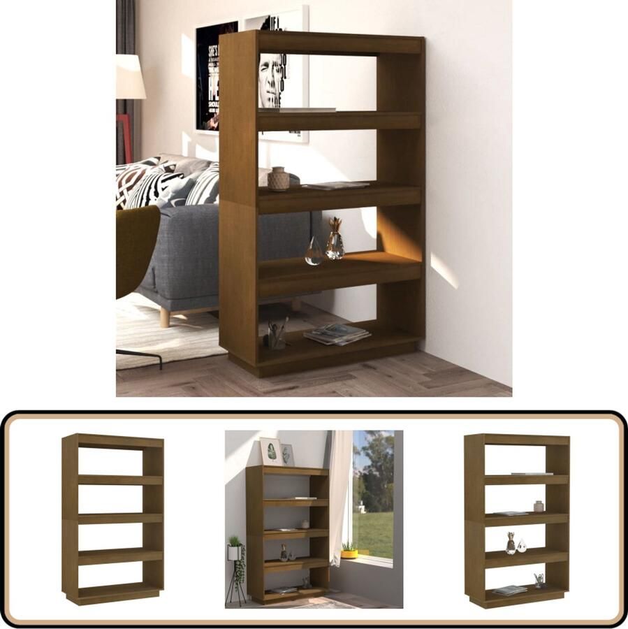 VidaXL Boekenkast Kamerscherm Massief Grenenhout Honingbruin Boekenkast Bibliotheek Hout Grenenhout Bruine Kleuren Vintage Landelijk Modern Kamerdecoratie Opslagruimte Scheidingswand