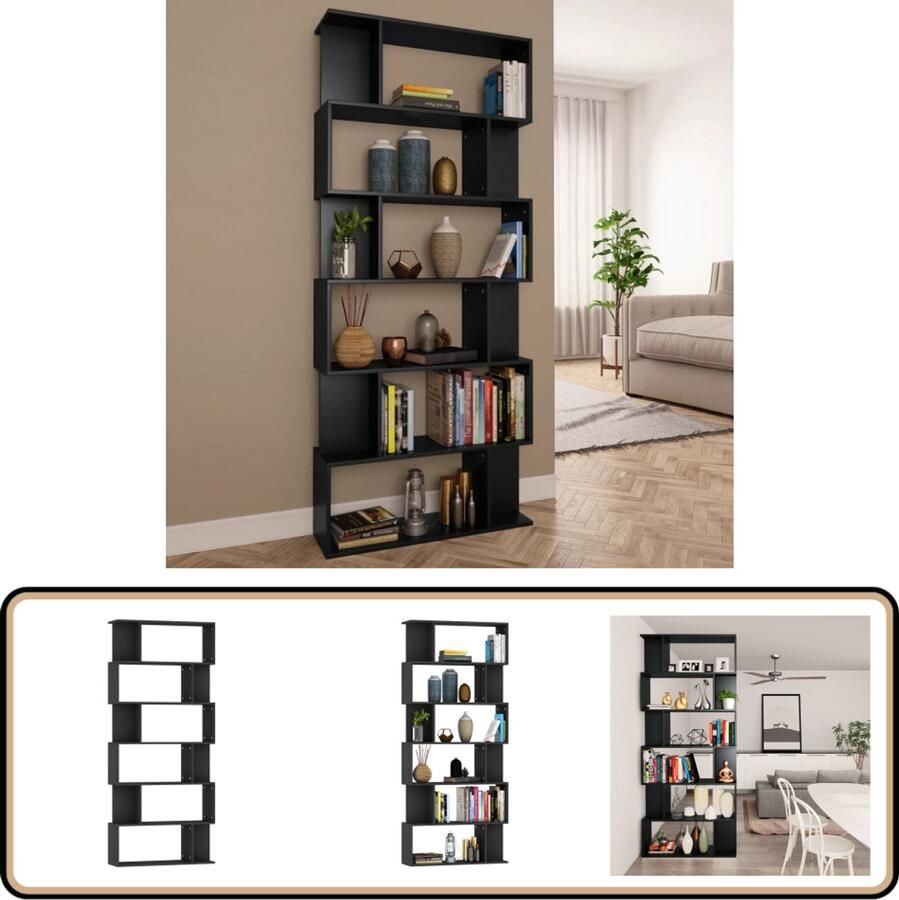 VidaXL Boekenkast Kamerscherm Zwart 80x24x192 cm Boekenkast Bibliotheek Houten Meubilair Zwarte Meubelen Opslagmeubilair Woonkamerinrichting Slaapkamerinrichting Entreetafel