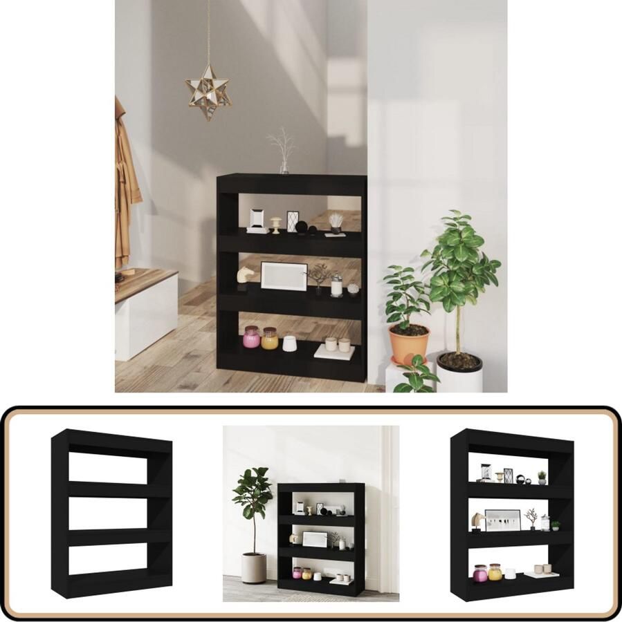 VidaXL Boekenkast kamerscherm Zwart 80x30x103 cm Boekenkast Boekenplank Zwarte Boekenkast Houtsoort Woonkamerdecoratie