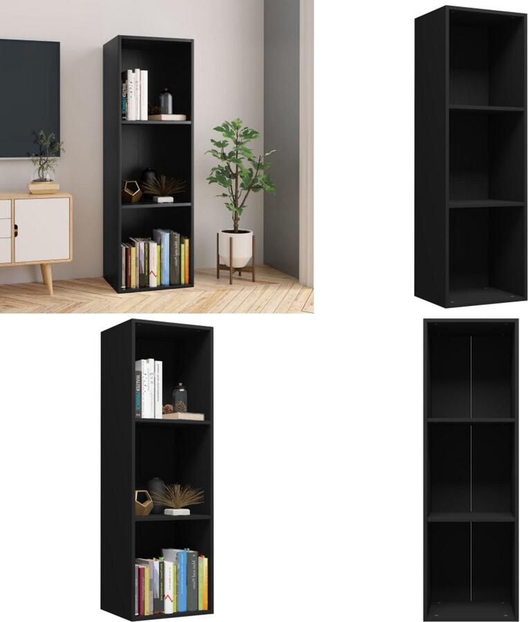 The Living Store Boekenkast tv-meubel 36x30x114 cm bewerkt hout zwart Boekenkast Houten Boekenkast Zwarte Boekenkast Tv-stand Media Kast - Foto 2