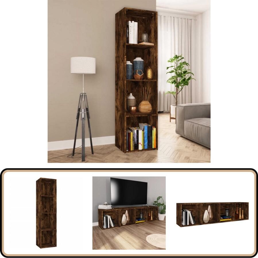 The Living Store Boekenkast tv-meubel 36x30x143 cm bewerkt hout gerookt eiken Boekenkast Houten Boekenkast Bruine Boekenkast Vintage Boekenkast Tv Kast - Foto 2