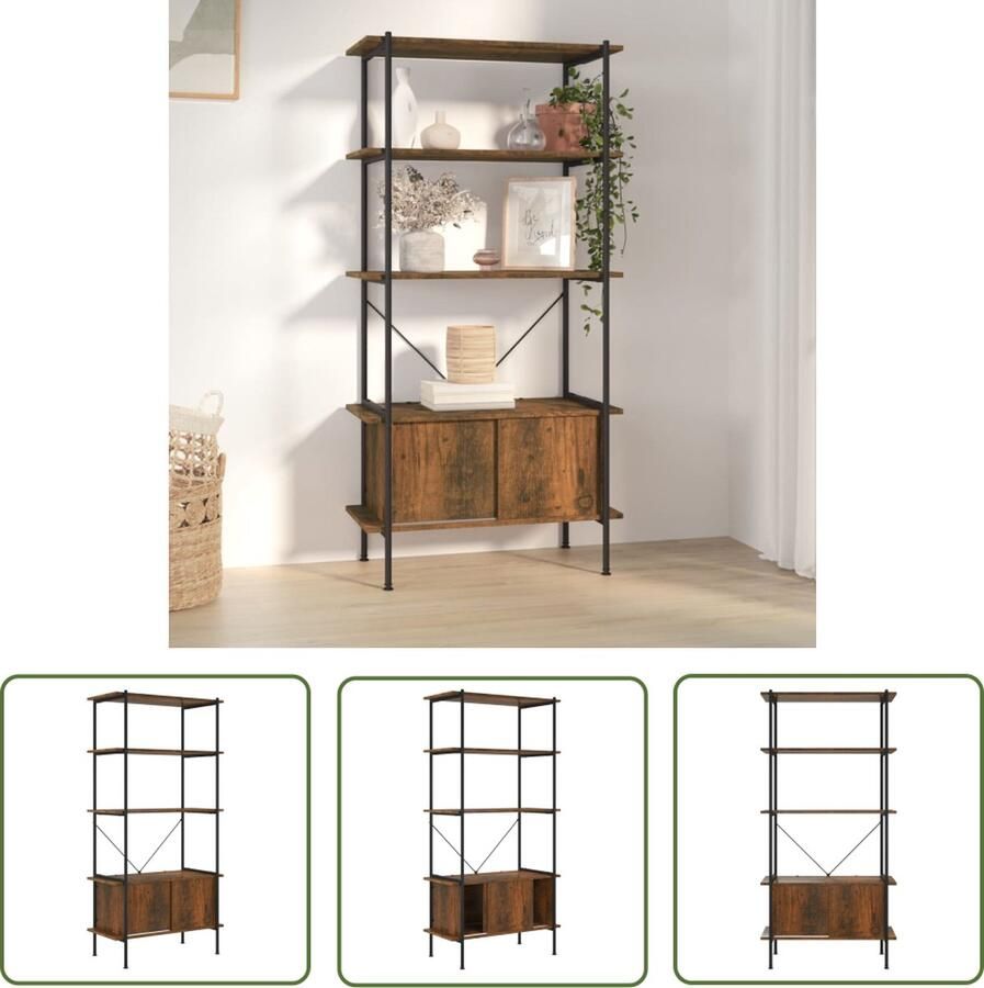 The Living Store Rek 5 schappen 80 x 40 x 163 cm sterk stalen frame donkerbruin zwart Bibliotheek Boekenplank Opbergkast Houten Kast Metalen Frame - Foto 2