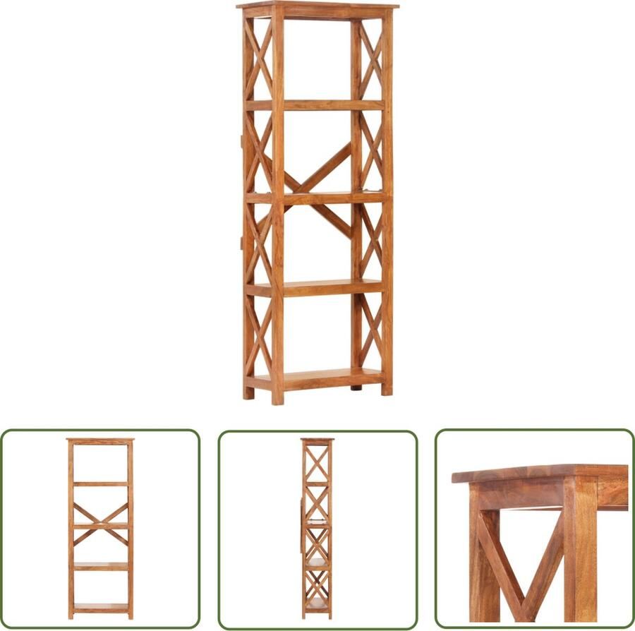 The Living Store Boekenkast Massief Acaciahout 60 x 30 x 160 cm Honingkleurige afwerking Boekenkast Boekenplank Hout Meubel Acacia Hout Vintage Boekenkast - Foto 2