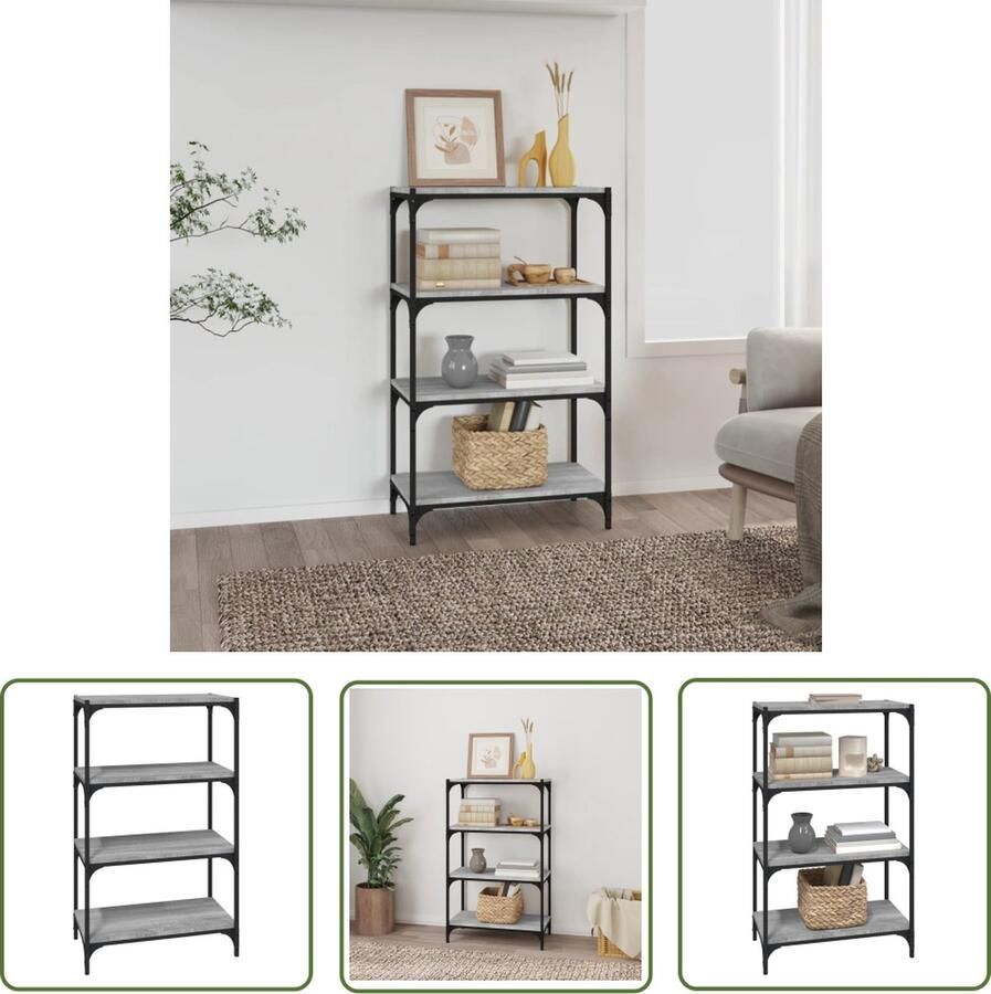 The Living Store Boekenkast Grijs Sonoma Eiken 60 x 33 x 100 cm Industrieel Design Boekenkast Boekenplank Industriele Meubels Houten Boekenkast Grijze Boekenkast - Foto 2