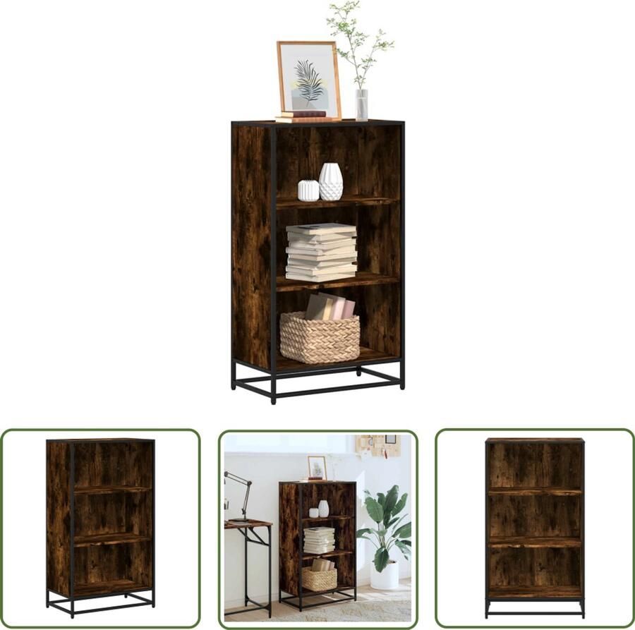The Living Store Boekenkast 60x35x107 5 cm bewerkt hout gerookt eikenkleurig Boekenkast Boekenplank Opslagoplossing Industrieel Design Houten Kast