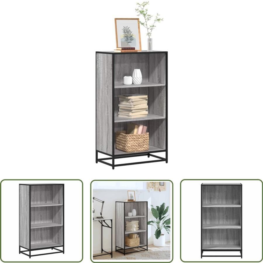 The Living Store Boekenkast 60x35x107 5 cm bewerkt hout grijs sonoma eikenkleur Boekenkast Boekenplank Opslagoplossing Woonaccessoires Industrieel Design