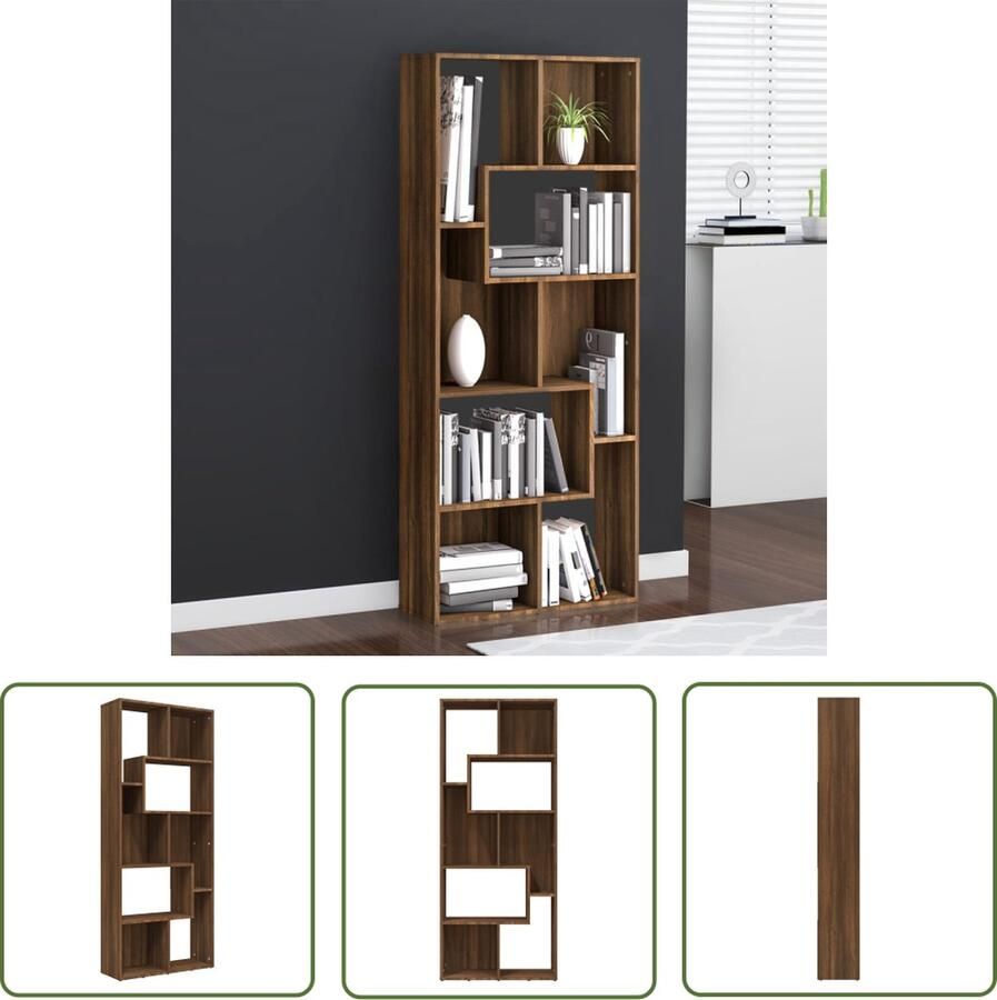 The Living Store Boekenkast 67x24x161 cm bewerkt hout bruin eikenkleur Boekenkast Boekenplank Houten Boekenkast Bruine Eiken Kleur Dressoir - Foto 2