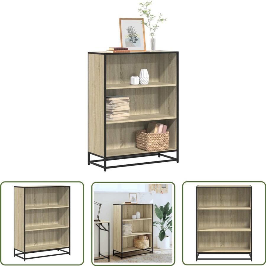 The Living Store Boekenkast 80 5x35x107 5 cm bewerkt hout sonoma eikenkleurig Boekenkast Boekenplank Opslagoplossing Houten Kast Industrieel Design