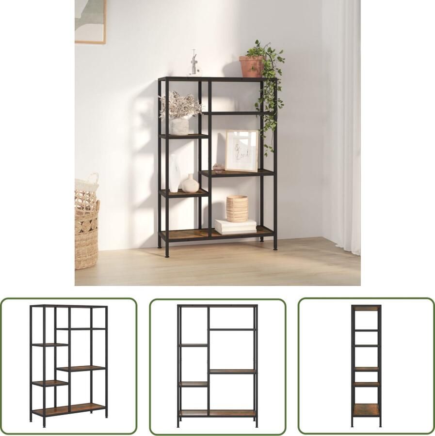 The Living Store Boekenkast 80 x 30 x 120 cm Sterke stalen constructie Donkerbruin en zwart Boekenkast Boekenplank Bibliotheek Opslagruimte Houten Boekenkast - Foto 2