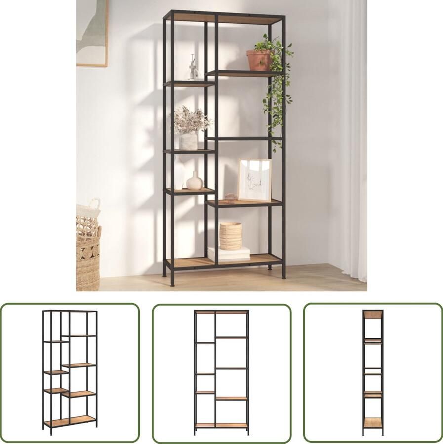 The Living Store Boekenkast 80 x 30 x 180 cm Sterke stalen constructie Lichtbruin en zwart Boekenkast Boekenplank Opslagruimte Interieurdecoratie Woonaccessoires - Foto 2