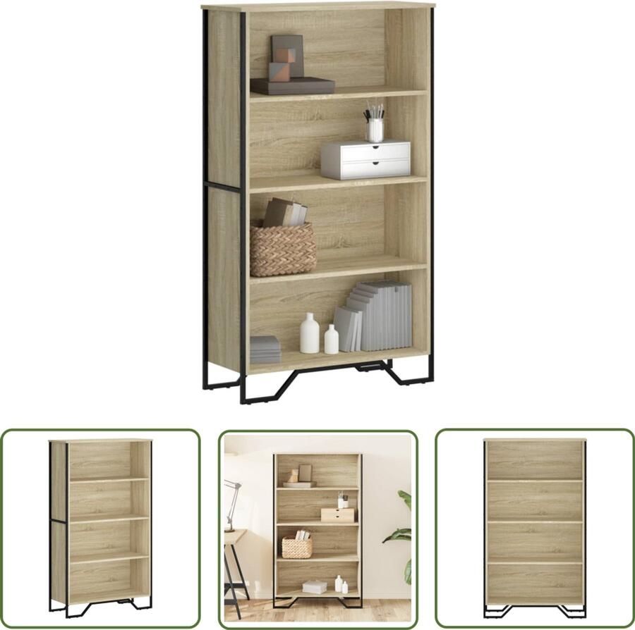 The Living Store Boekenkast 80x31x137 5 cm bewerkt hout sonoma eikenkleurig Boekenkast Boekenplank Salontafel Woonaccessoires Eikenhout
