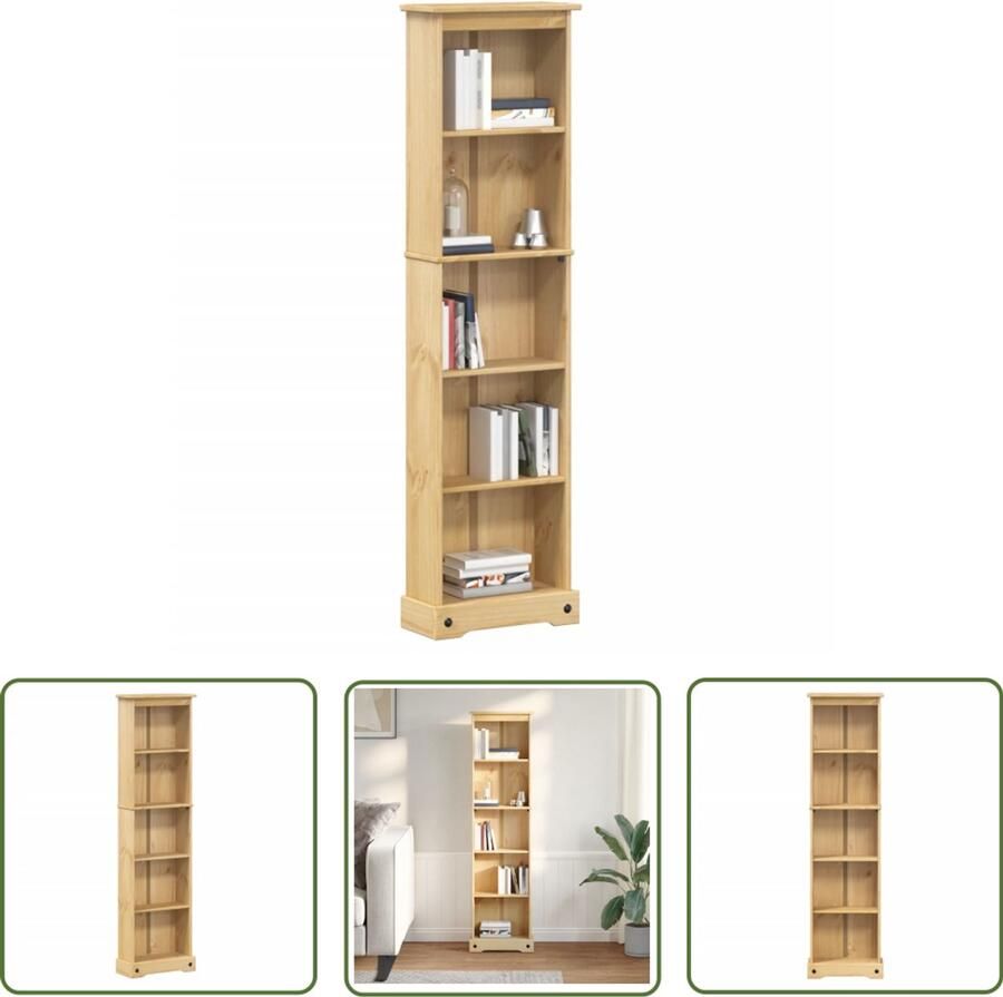 The Living Store Boekenkast Corona 46x20x170 cm massief grenenhout Boekenkast Boekenplank Grenoble Hout Vintage Boekenkast Rustic Boekenkast