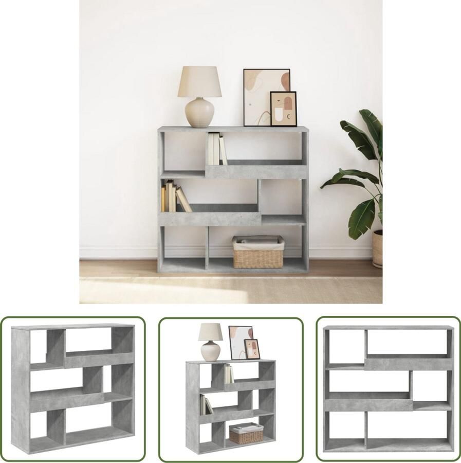 VidaXL Boekenkast kamerscherm 100x33x94 5 cm betongrijs Boekenkast Boekenplank Opslag Interieurbouw Modern