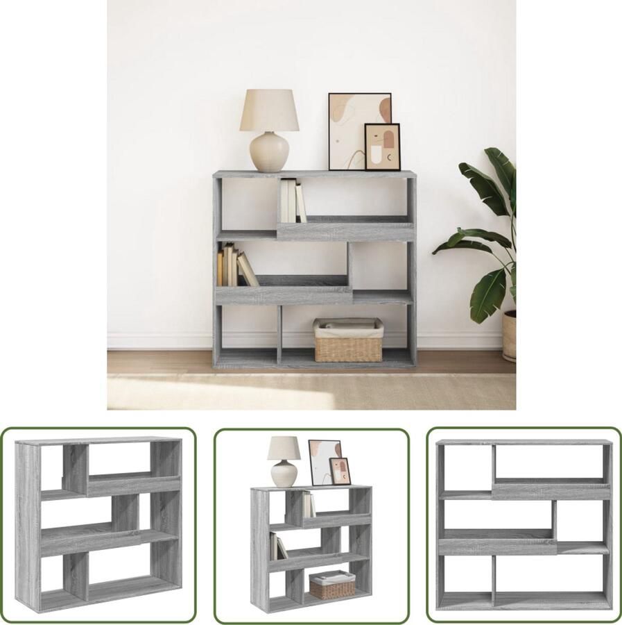 The Living Store Boekenkast kamerscherm 100x33x94 5 cm grijs sonoma eiken Boekenkast Boekenplank Opslagruimte Houten Kast Kamerdivider
