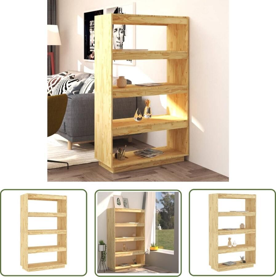 The Living Store Boekenkast Grenenhout 80 x 35 x 135 cm Decoratief en praktisch Montage vereist Boekenkast Boekenplank Grenoble Hout Bibliotheek Kamerdivider - Foto 2