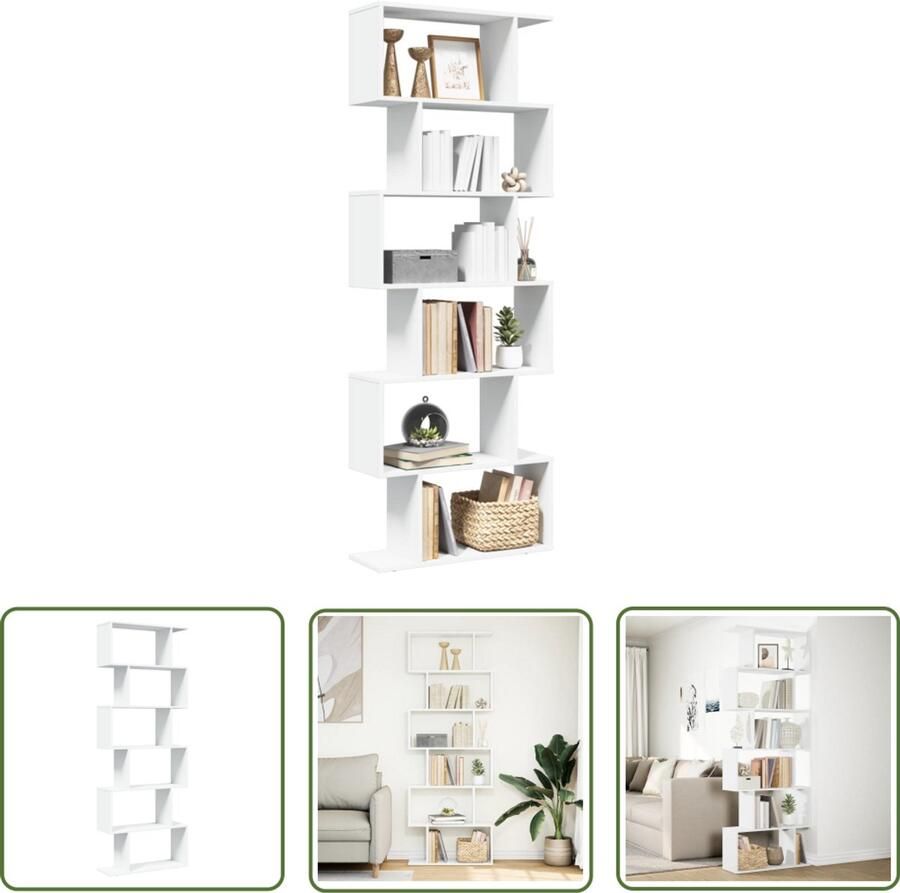 The Living Store Kamerscherm boekenkast 6-laags 70x24x193 cm bewerkt hout wit Boekenkast Boekenplank Opbergkast Scheidingswand Houten Kast