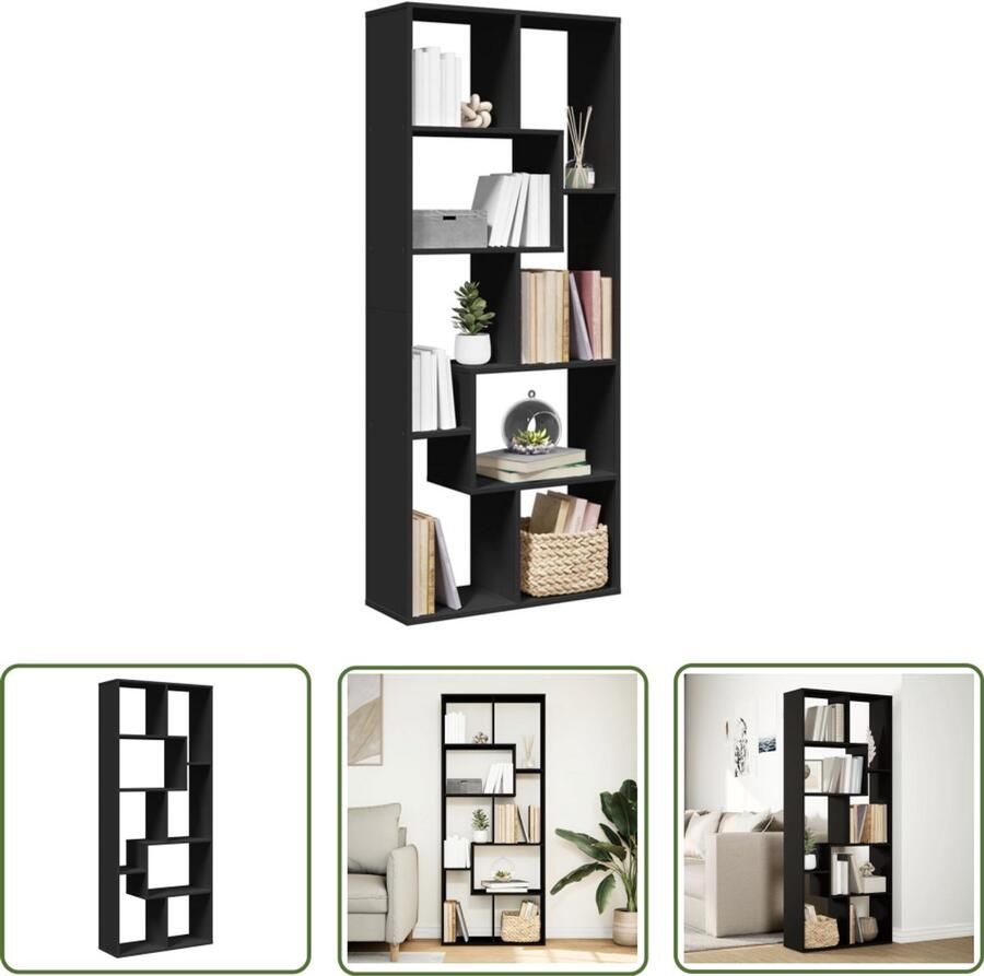 The Living Store Kamerscherm boekenkast 67x25x161 5 cm bewerkt hout zwart Boekenkast Boekenplank Opbergkast Houten Kast Scheidingswand