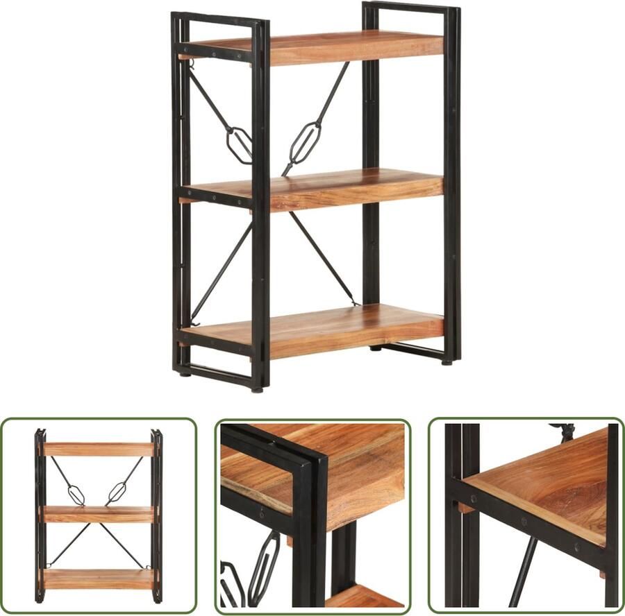 The Living Store Boekenkast met 3 schappen 60x30x80 cm massief acaciahout Boekenkast Boekenplank Industriele Stijl Acacia Hout Vintage