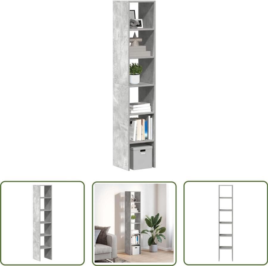 The Living Store Boekenkasten 2 st stapelbaar 30x30x80cm bewerkt hout betongrijs Boekenkasten Boekenplank Opbergkast Houten Boekenkast Betonnen Grijze Boekenkast