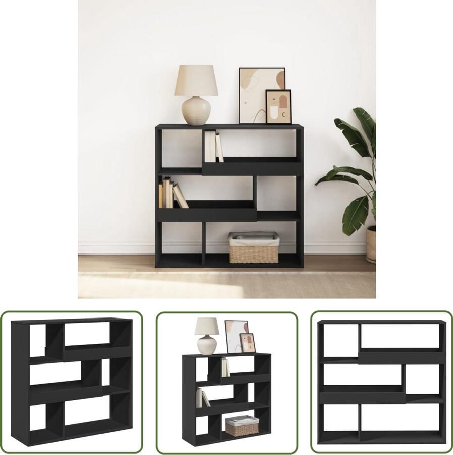 The Living Store Boekenkast kamerscherm 100x33x94 5 cm zwart Boekenkasten Boekenplank Kast Kamer Scheidingswand Houten Kast