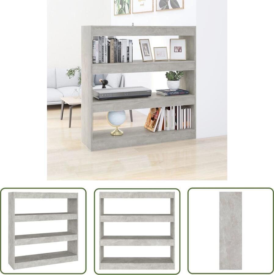 The Living Store Boekenkast betongrijs 100 x 30 x 103 cm veelzijdig en stabiel Boekenkast Boekenplank Kamerdivider Houten Kast Grijze Kast - Foto 2