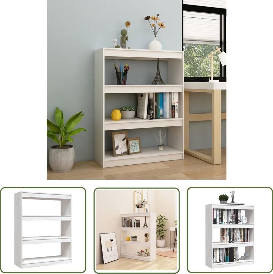 The Living Store Boekenkast Massief grenenhout Wit 100 x 30 x 103 cm Inclusief montagematerialen Boekenkast Boekenplank Hout Grenenhout Wit - Foto 2