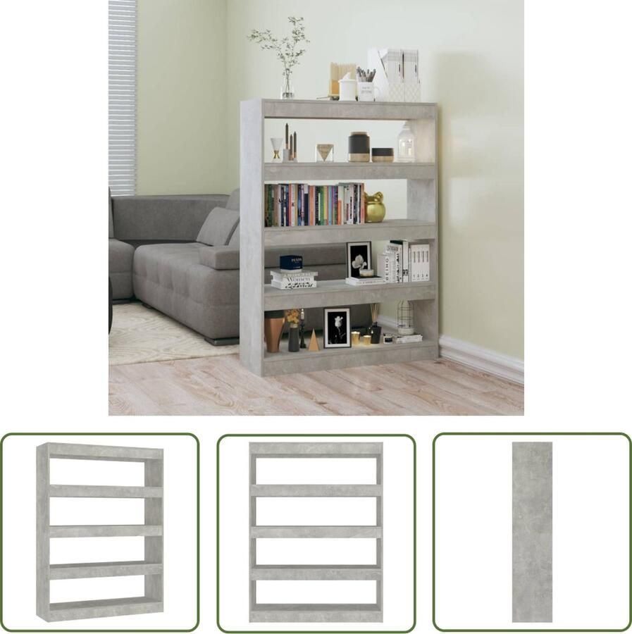 The Living Store Boekenkast Betongrijs 100 x 30 x 135 cm Bewerkt hout Boekenkast Boekenplank Opslagmeubel Kamerdecoratie Grijze Boekenkast - Foto 2