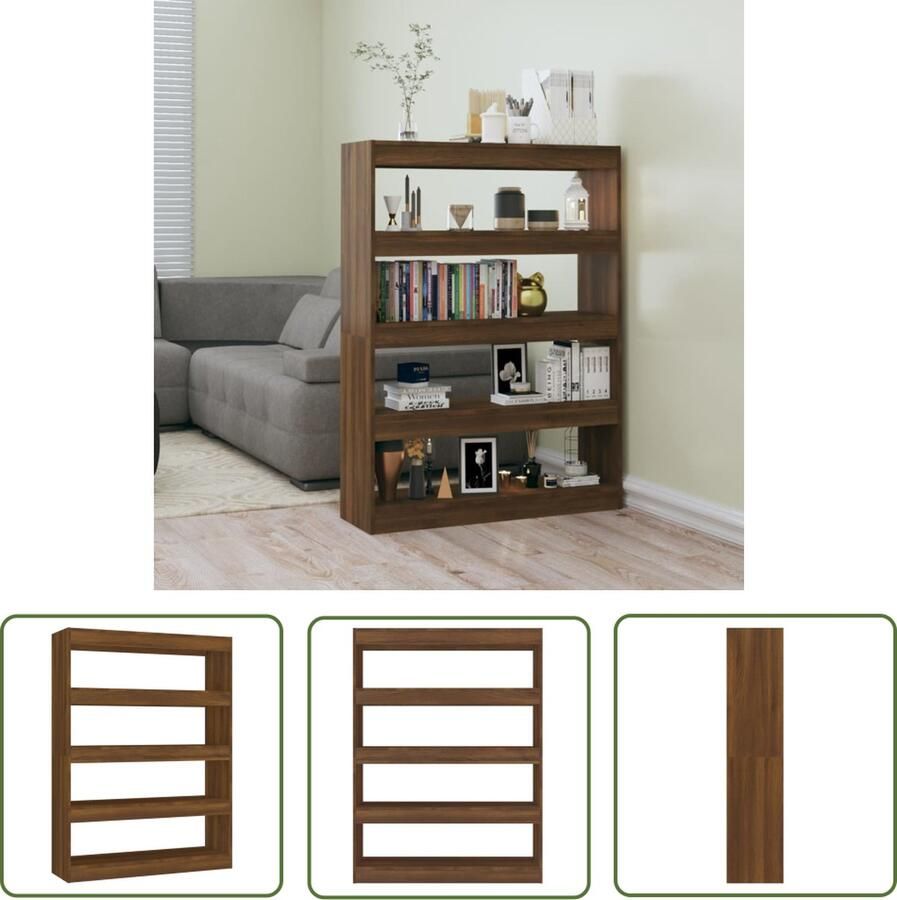 The Living Store Boekenkast Brown Oak 100 x 30 x 135 cm Stevig en veelzijdig Boekenkast Boekenplank Houten Kast Bruine Kast Vintage Kast - Foto 2