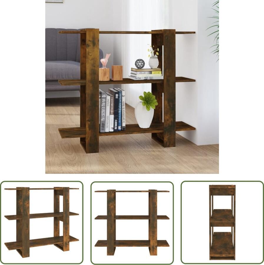 The Living Store Boekenkast Smoked Oak 100x30x87 cm Veelzijdig en praktisch Boekenkast Boekenplank Opbergkast Kamerdivider Houten Kast - Foto 2