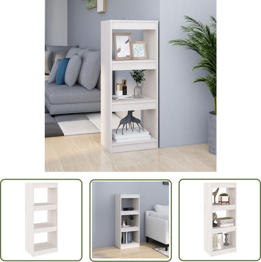 The Living Store Boekenkast kamerscherm 40x30x103 5 cm massief grenenhout wit Boekenkast Boekenplank Houtmeubel Grenenhouten Boekenkast Witte Boekenkast - Foto 2