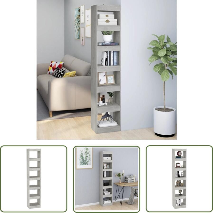 The Living Store Boekenkast Betongrijs 40x30x198 cm Bewerkt hout Boekenkast Boekenplank Opslagruimte Kamerdivider Grijze Boekenkast - Foto 2