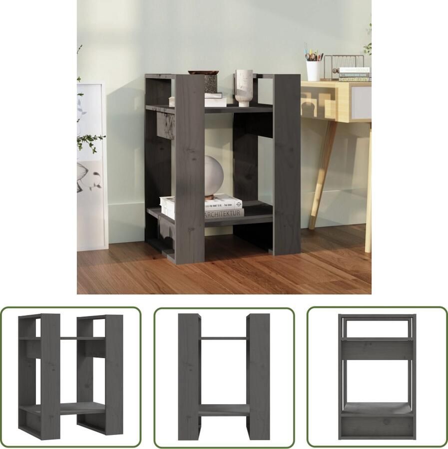 The Living Store Boekenkast kamerscherm 41x35x57 cm massief grenenhout grijs Boekenkast Boekenplank Grenoble Hout Houten Boekenkast Opbergkast - Foto 2