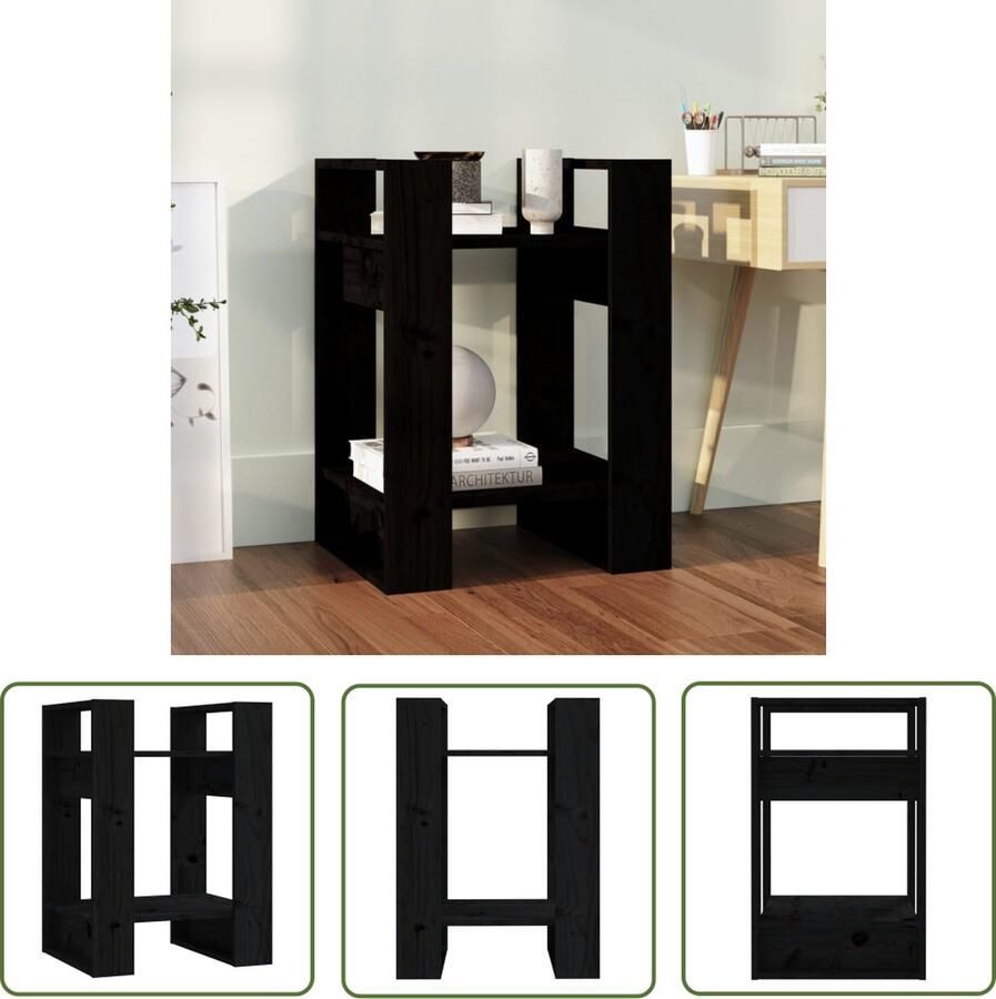The Living Store Boekenkast kamerscherm 41x35x57 cm massief grenenhout zwart Boekenkast Boekenplank Houtmeubel Grenenhouten Kast Zwarte Boekenkast - Foto 2