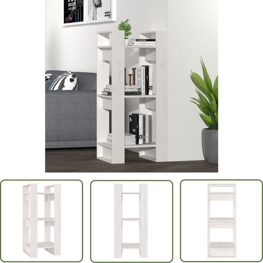 The Living Store Boekenkast kamerscherm 41x35x91 cm massief grenenhout wit Boekenkast Boekenplank Hout Grenenhout Wit - Foto 2