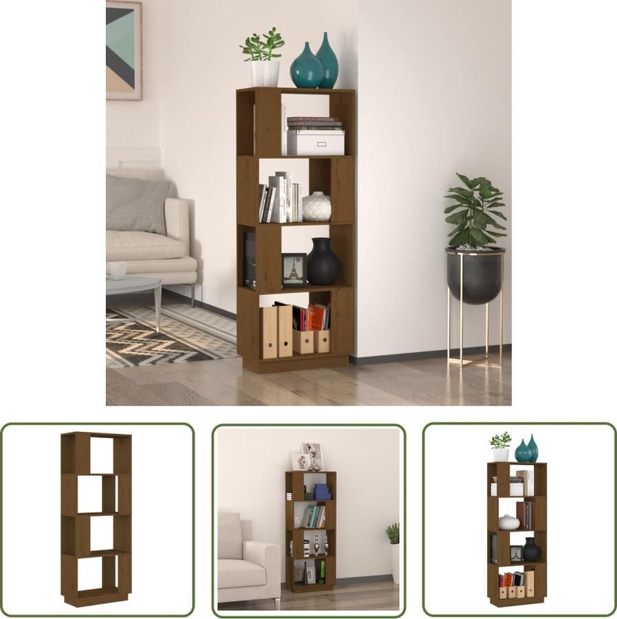 The Living Store Boekenkast kamerscherm 51x25x132 cm grenenhout honingbruin Boekenkast Boekenplank Houtmeubel Bibliotheek Kamerdecoratie - Foto 2