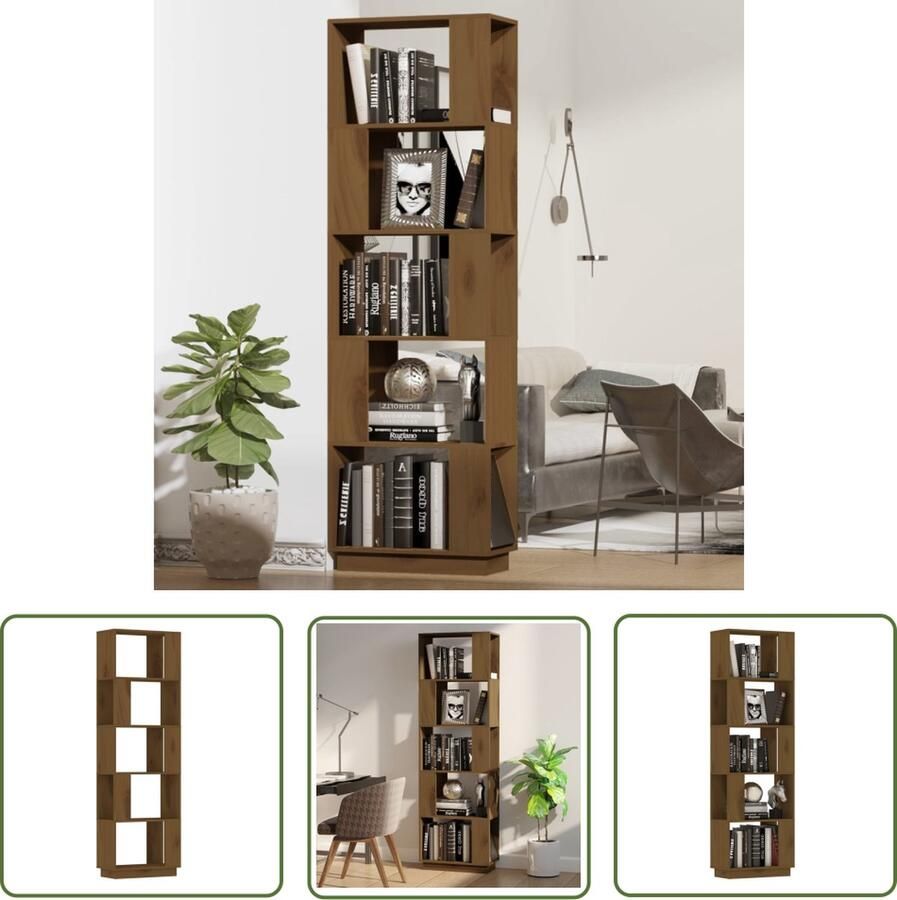 The Living Store Boekenkast kamerscherm 51x25x163 5 cm massief hout honingbruin Boekenkast Boekenplank Grenoble Hout Vintage Kast Salontafel - Foto 2