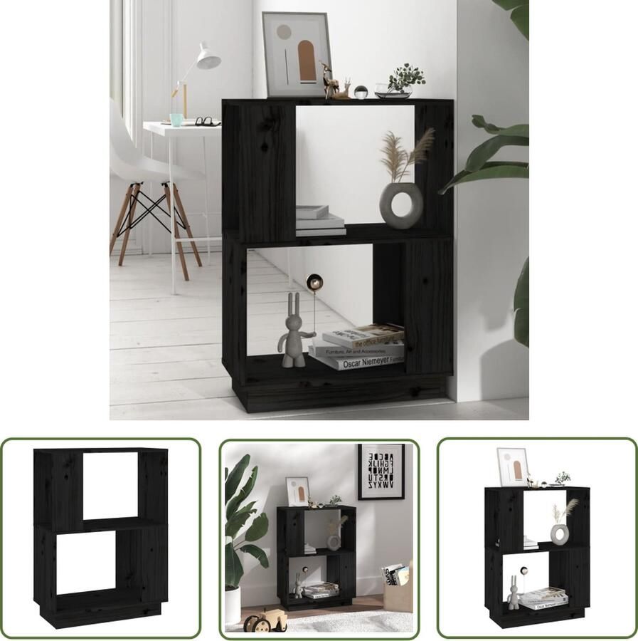 The Living Store Boekenkast kamerscherm 51x25x70 cm massief grenenhout zwart Boekenkast Boekenplank Hout Zwart Vintage - Foto 2