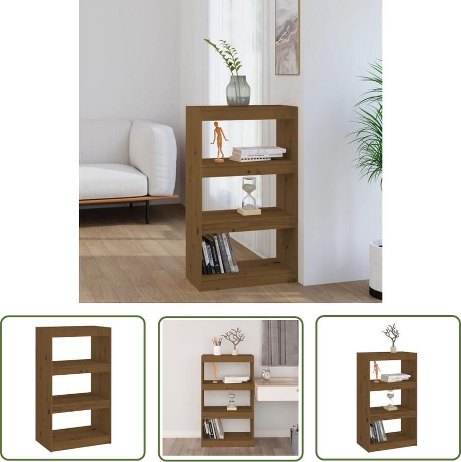 The Living Store Boekenkast kamerscherm 60x30x103 5 cm grenenhout honingbruin Boekenkast Boekenplank Grenoble Hout Honig Bruin Opbergkast - Foto 2