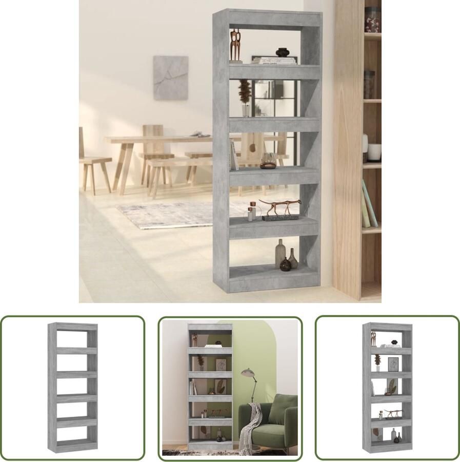The Living Store Boekenkast Betongrijs 60 x 30 x 166 cm Houten kast als scheidingswand Montage vereist Boekenkast Boekenplank Kast Opbergkast Kamerdivider - Foto 2