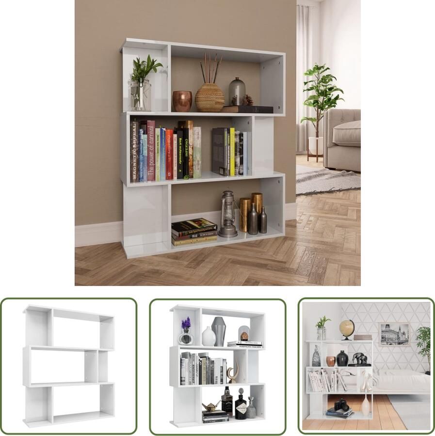 The Living Store Boekenkast Spaanplaat 80 x 24 x 96 cm Hoogglans Wit Boekenkast Boekenplank Bibliotheek Woonkamer Meubilair Slaapkamer Meubilair - Foto 2