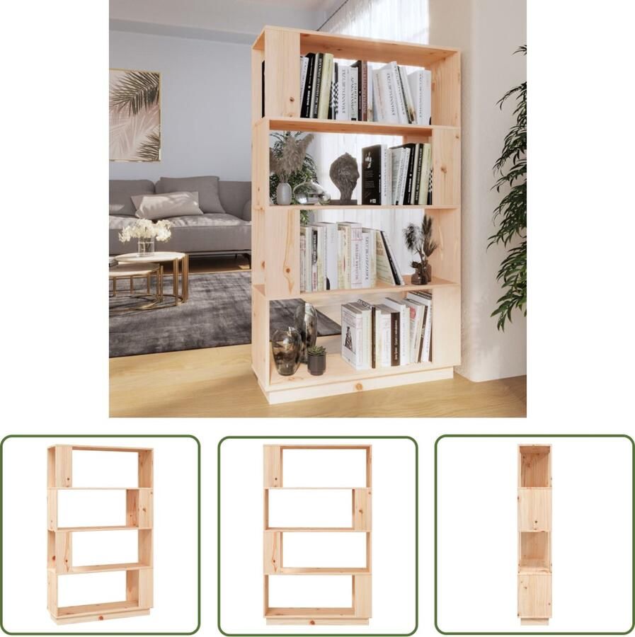 The Living Store Boekenkast kamerscherm 80x25x132 cm massief grenenhout Boekenkast Boekenplank Houten Kast Grenoblehouten Boekenkast Vintage Boekenkast - Foto 2