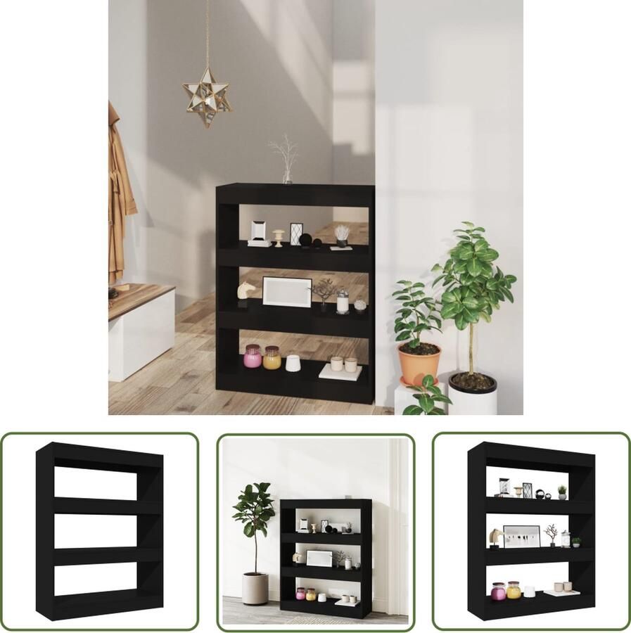 The Living Store Boekenkast kamerscherm 80x30x103 cm bewerkt hout zwart Boekenkast Boekenplank Houtsoort Kamerindeling Opslagmeubel - Foto 2