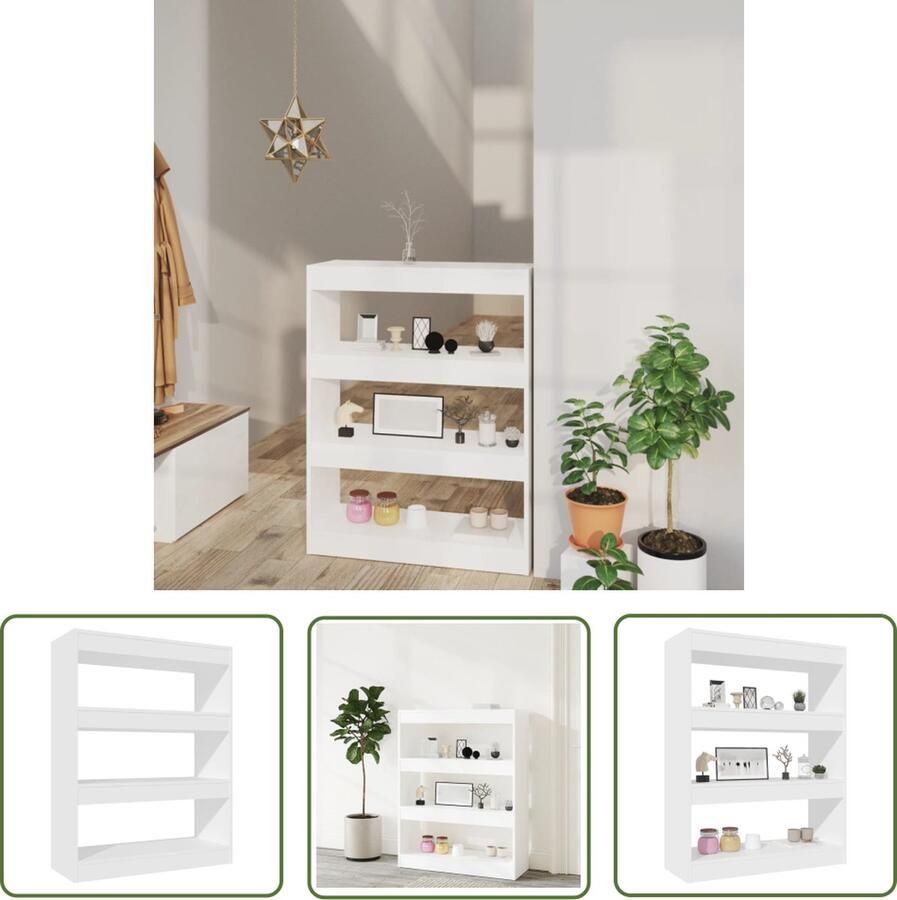 The Living Store Boekenkast Hout Wit 80x30x103 cm Stabiel veelzijdig Boekenkast Boekenplank Houtsoort Wit Meubel Opslagmeubel - Foto 2